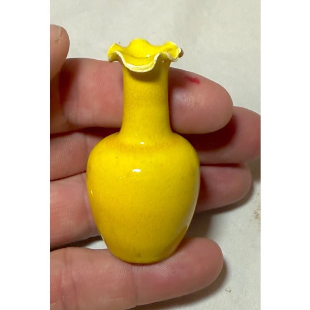 Chinese Antique Miniature 19th Century Chinese Yellow Glaze Miniature Mini Pottery Vase For Sale - Image 3 of 9