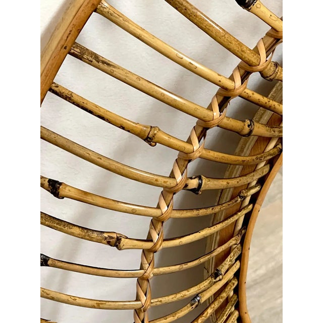 Brown Mid 20th Century Albini Style Sunburst Bamboo & Rattan Mirror For Sale - Image 8 of 13