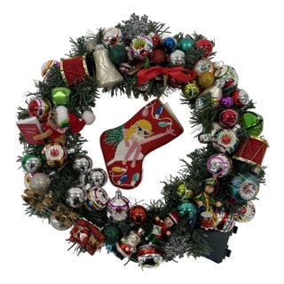 Handmade By Kathy Hilton 'Bauble" Wreath Design With Red Needlepoint Stocking & Kathy Hilton Tag For Sale