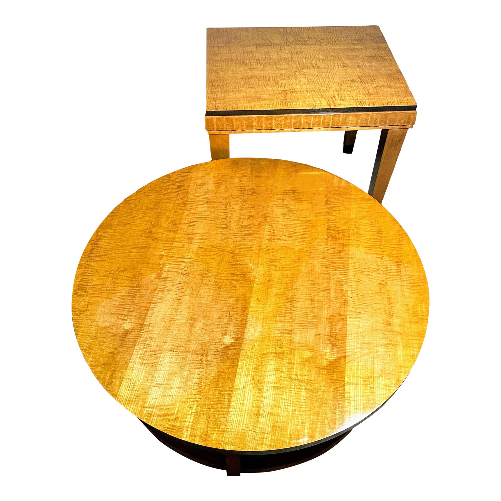1970s Set of 2 Lane Round Maple Coffee Table and Rectangular End Table