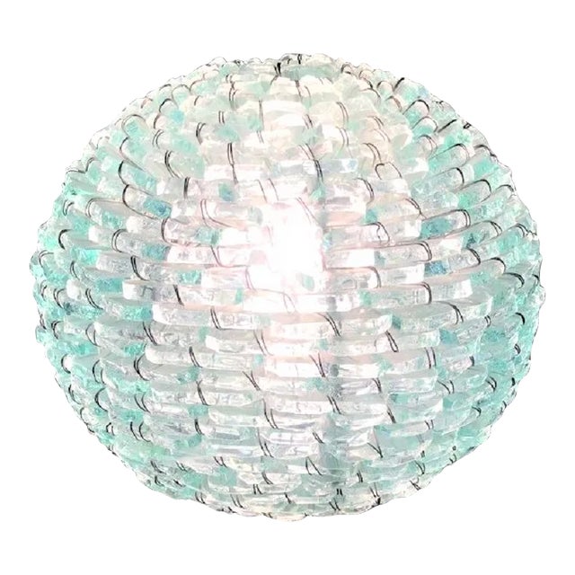 Italian Frosted Glass and Wire Mesh Tao Lamp, 1960s For Sale