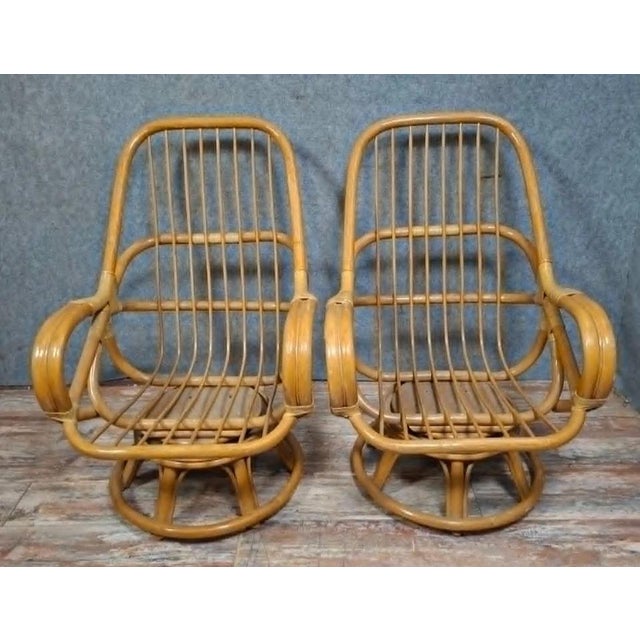 Rattan Swivel Armchairs, 1970s, Set of 2 For Sale - Image 6 of 9