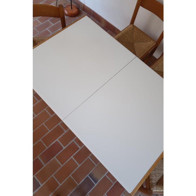 Wood Habitat Extending Dining Table with Four Rush Seat Chairs, 1980s, Set of 5 For Sale - Image 7 of 18