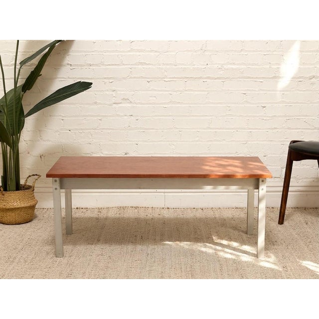 Industrial Vintage Modernist Wood and Metal Coffee Table For Sale - Image 3 of 10