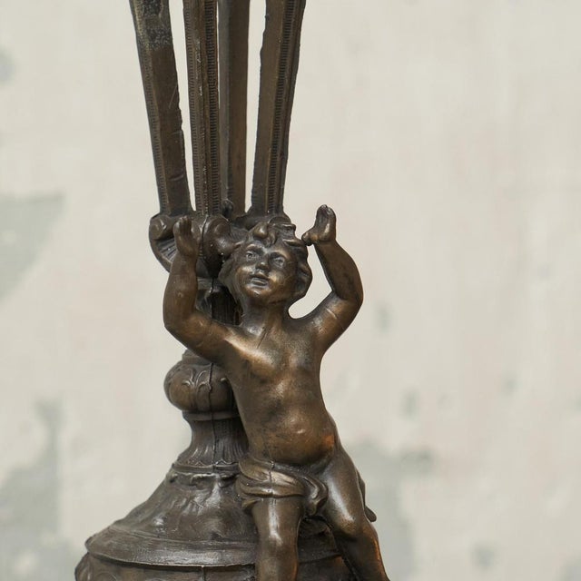 1920s Antique Candleholder in Cast Spelter with Putto, Late 19th Century For Sale - Image 5 of 11