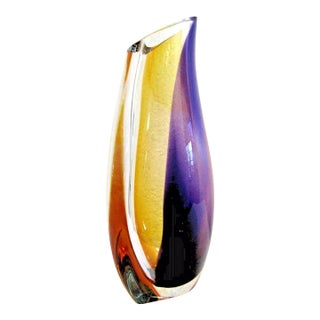 Signed Göran Wärff Orchid Vase Lilac/Amber , 11.25" by Kosta Boda For Sale