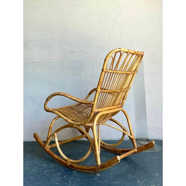 Early 21st Century Vintage Boho Loop Rattan Rocking Chair For Sale - Image 5 of 8