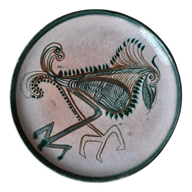 French Decorative Bird Plate in Glazed Stoneware by Jacques de Chateneuil, 1970s For Sale