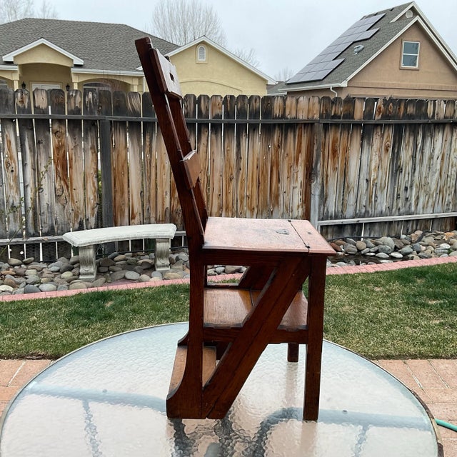 Arts and Crafts Metamorphic Library Steps/Chair that dates to the Arts and Crafts era 1880-1920 with dowel construction...