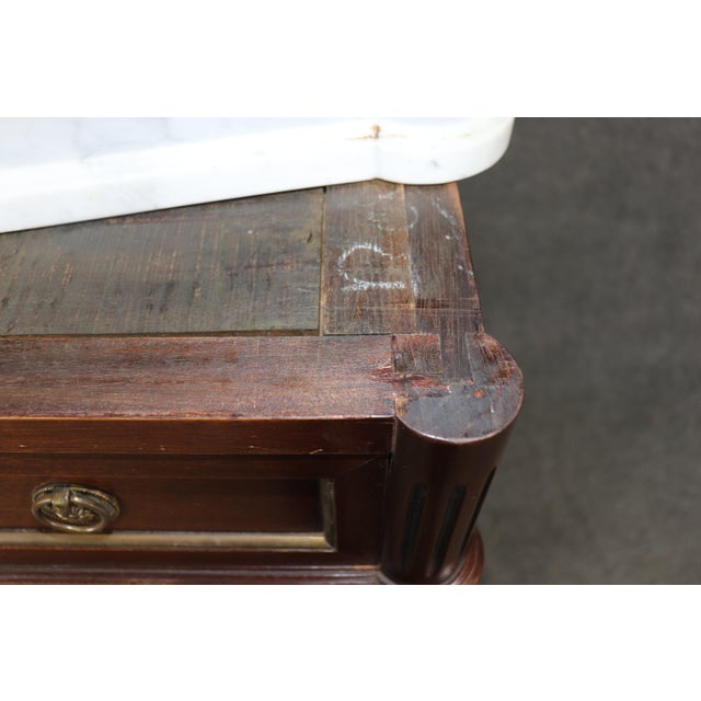 Antique French Louis XVI Style Marble Top Brass Mounted 7 Drawer High Chest For Sale - Image 9 of 13