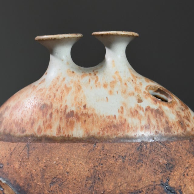 1970s Vintage Mid-Century Double Spouted Shino Glazed Weedpot by Isabel Parks, Signed For Sale - Image 5 of 8