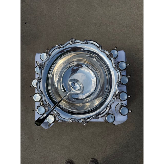 1970s 1970s Leonard Silver Plate Punch Bowl - Set of 15 For Sale - Image 5 of 11
