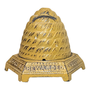 Antique Rare Early 1900's Industry Shall Be Rewarded Bee Hive Coin Still Bank