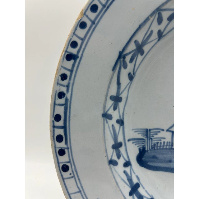 Early 18th Century Antique Tin Glazed Earthenware Delft Blue Decorated Plate, English, Circa 1750's For Sale - Image 5 of 12