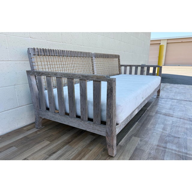 Henry Hall Designs Henry Hall Serene Collection Outdoor Teak Daybed Sofa With Woven Waprolace Back | Premium Patio Lounge For Sale - Image 4 of 18
