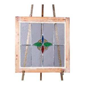 Antique Arts & Crafts Leaded Stained Glass Window, Stylized Floral Design, Circa 1920