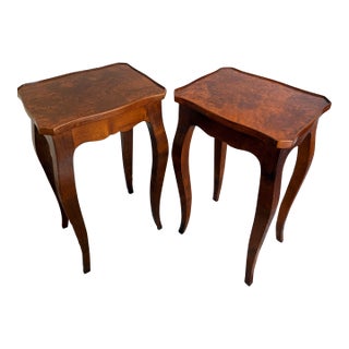 Pair of Vintage Italian Burl Wood End Tables | Made in Italy Rococo Style Accent Tables For Sale