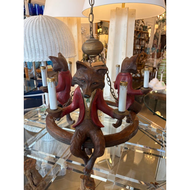 Vintage 1970s Signed Bill Huebbe 3 Fox Chandelier Made in Spain For Sale - Image 10 of 13