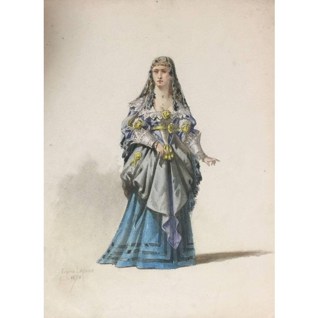 Signed on bottom right by Eugène Lacoste, the design of the Opera of Giuseppe Verdi. This artwork is shipped from Italy....