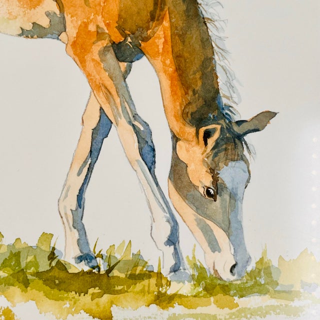 Original Signed Equestrian Watercolor Painting - Grazing Chestnut Horse Portrait, Framed and Matted For Sale - Image 4 of 11