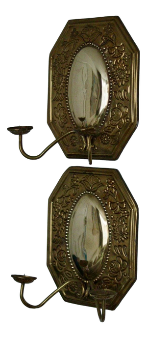 Mid-Century Swedish Octagonal Brass Double Arm Sconces, Set of 2