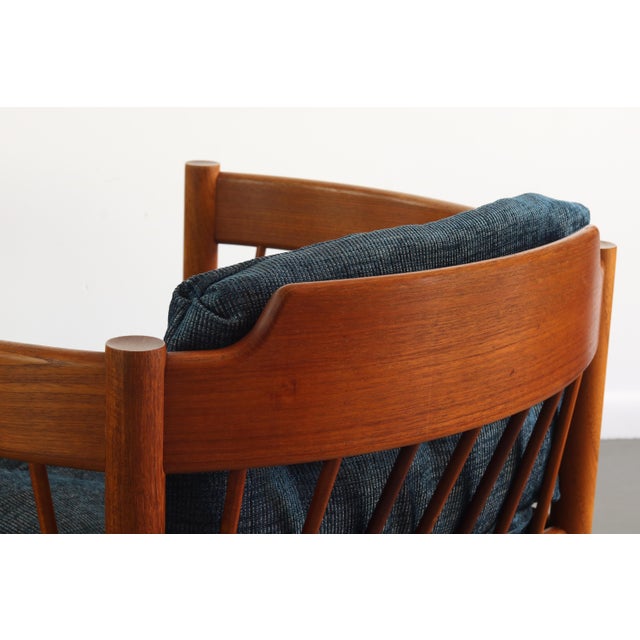 Wood Jorgen Baekmark Spindle Barrel Chair Set of Two in Teak and Rich Blue For Sale - Image 7 of 8