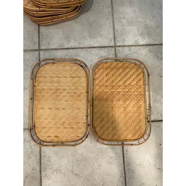 Vintage Bamboo Rattan Woven Serving Trays Made in Taiwan – A Set of 15 For Sale - Image 12 of 16