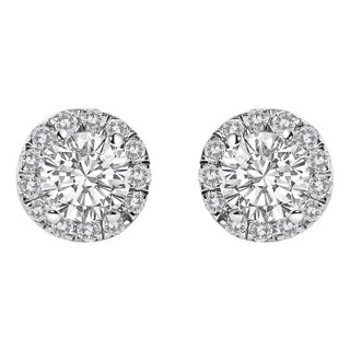 14K White Gold 1.0 Cttw Lab-Grown Diamond Halo Stud Earring (F-G Color, VS1-VS2 Clarity) For Sale