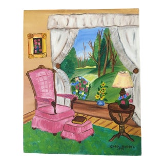 Folk Art Oil on Board For Sale