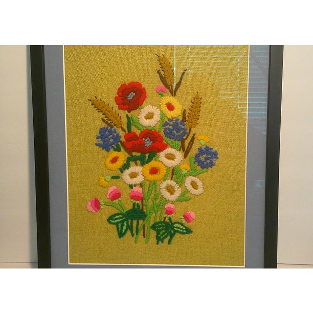 Vtg 1970s Framed Crewel Floral Bouquet Needlework Art Mid-Century Retro Excellent vintage condition. No damage. The...