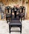 I love these Chinese influence vintage wood dining chairs, beautifully restored in leather with touches of gilt on the...