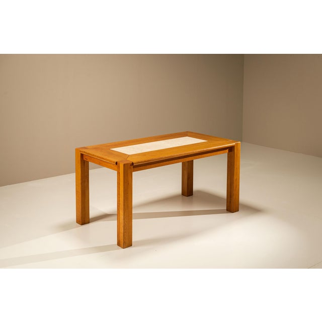 Brutalist Oak Dining Table with Botticino Marble Inlay from Officina Rivadossi, Italy 1970s For Sale - Image 3 of 15