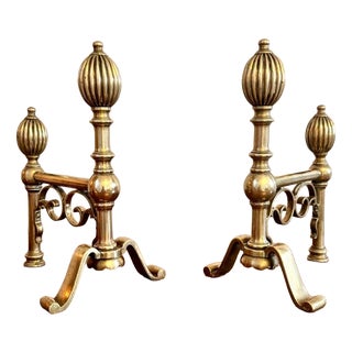 Antique Georgian Brass Fire Dogs, 1800, Set of 2 For Sale