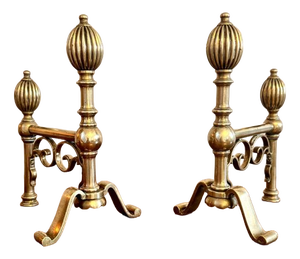 Antique Georgian Brass Fire Dogs, 1800, Set of 2