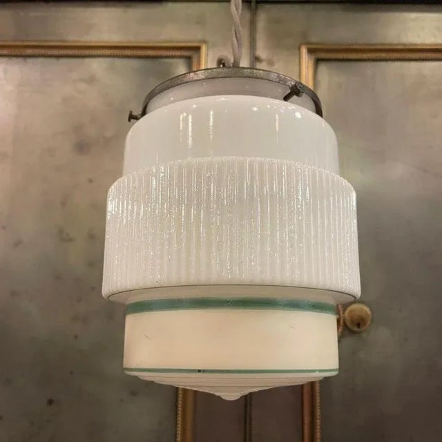 White 1930s Art Deco Milk Glass Layer Cake Pendant Light For Sale - Image 8 of 9