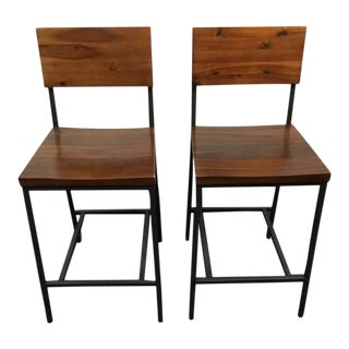 West Elm Rustic Modern Counter Stools - A Pair For Sale