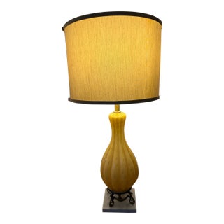 1950s Italian Galliano Ferro Murano Amber Bullicante Lamp Marble Base For Sale