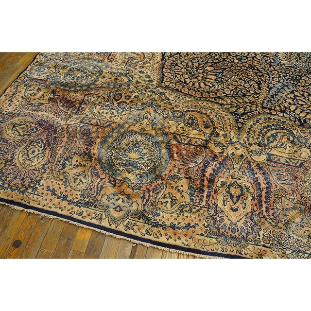 1930s 1930s Classic Blue Navy Antique Flowers Kirman Formal Knotted Wool Carpet Rug For Sale - Image 5 of 5