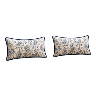 One Pair Ralph Lauren Indoor Outdoor Lumbar Pillows With Contrast Welt and Inserts For Sale