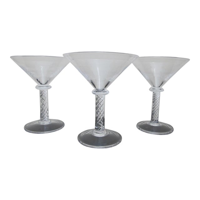 Simon Pearce Large Stratton Air Twist Stem 6 3/4" Martini Blown Glass Set of 3 For Sale