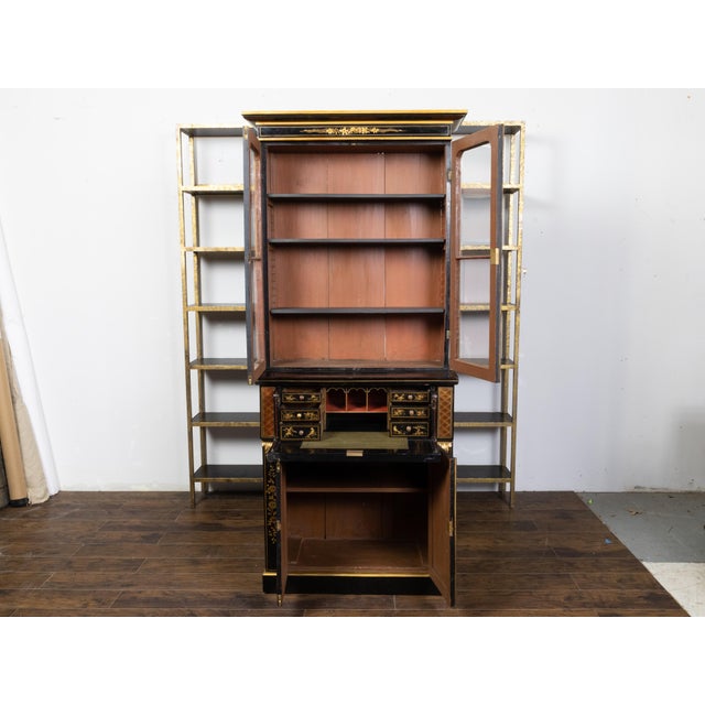 English 19th Century Black and Gold Secretary Bookcase with Chinoiserie Décor For Sale - Image 11 of 12
