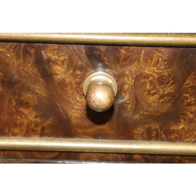 Brown Pair of Regency Style Burl Wood & Brass Nightstands by Mastercraft For Sale - Image 8 of 13