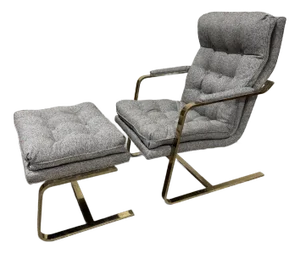 Post Modern Brass Lounge Chair and Ottoman - Milo Style