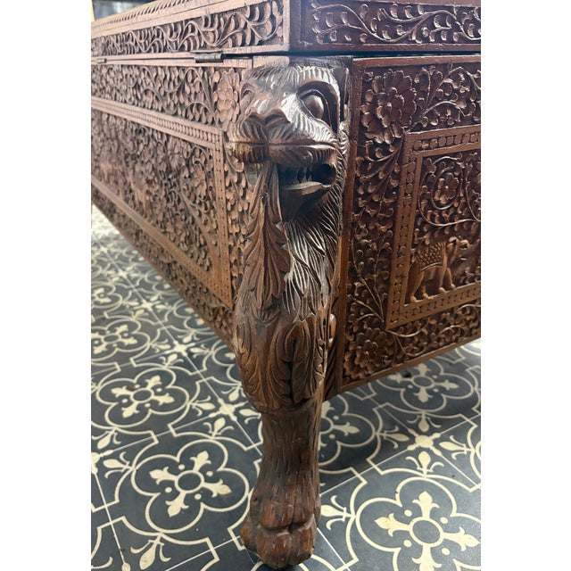 Antique Hand-Carved Indian Exotic Hardwood Dowry Chest, 1890s For Sale - Image 17 of 18
