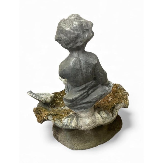 1980s Vintage Cherub & Songbird Cast Lead Garden Fountain For Sale - Image 5 of 11