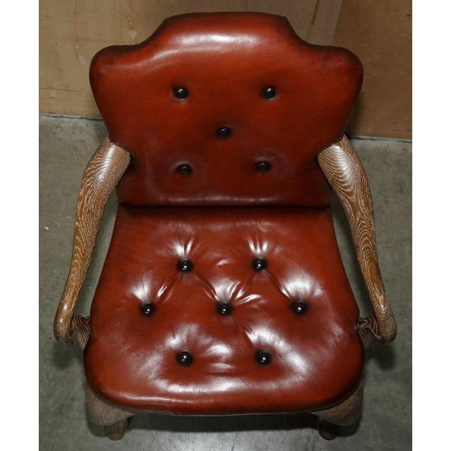 Shepherds Crook Chesterfield Dining Chairs in Limed Oak and Brown Leather, 1880, Set of 10 For Sale - Image 6 of 18