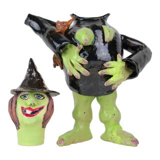 Signed Postmodern Feminist Sculptural Pottery - Witch Teapot For Sale