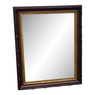 19th Century Antique Walnut Mirror Hand Carved Frame With Gilded Inner Trim For Sale