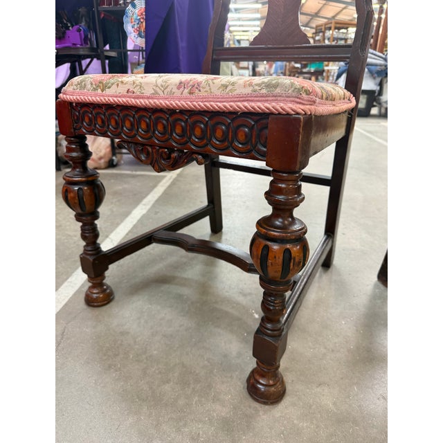 1920s Queen Ann Style Hand Carved European English Tudor Style Dining Side Chair Pair For Sale In Atlanta - Image 6 of 10