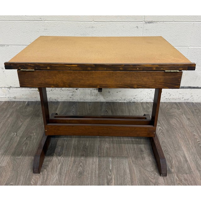 Brown Vintage Adjustable Architect Drafting Table With Storage Compartment For Sale - Image 8 of 16